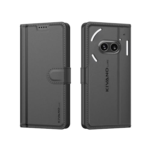 Image of KIVANO LUXE Compatible for Nothing Phone (2a) 5G / Nothing Phone (2a) Plus Luxury Handmade Leather Magnetic Flip Folio Case | Card Holder & Kickstand | Slim Protective Cover | Unisex - Black