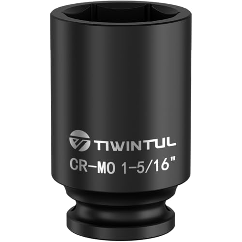 TIWINTUL 1-5/16 Impact Socket 1/2 Inch Drive Deep CR-MO Steel Impact Socket 3.07 Length 6 Point Design SAE Size Axle Nut Socket for Easy Removal of Axle Shaft Nuts