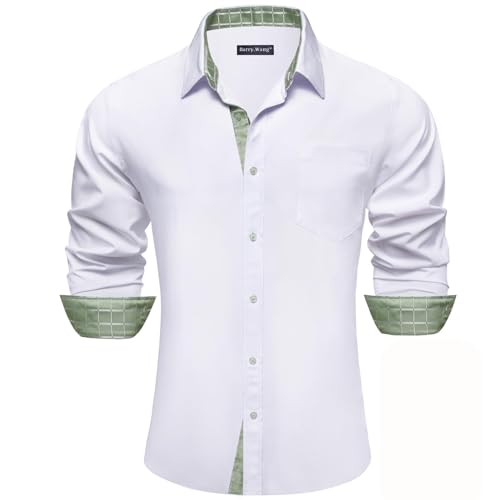 Barry.Wang Sage Lime Green Dress Shirt for Men Button Down