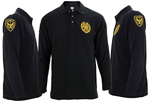 First Class Black Poly Cotton Security Polo Shirts (US, Alpha, X-Large, Regular, Regular, Long Sleeve Gold ID) - Thumbnail 6