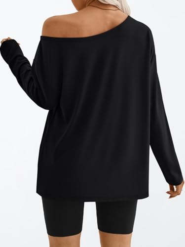 Trendy Queen Womens Off The Shoulder Tops Oversized Tshirts Long Sleeve 2025 Casual Basic Tees4