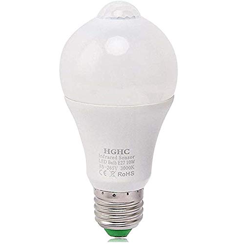 Preisvergleich Produktbild Bewegungsmelder glühbirne LED E27 Glühbirne Lamp Mit Bewegungsmelder 10W Energiesparlampe LED Birnen mit PIR Infrarot für Korridor, Garage,Treppe (Warm Weiß)3000K