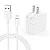 iPad Charger, iPhone Charger [Apple MFi Certified] 12W USB Wall Charger Foldable Portable Travel Plug with 6.6FT…