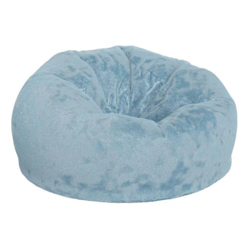 Pemberly Row Oversized Furry Bean Bag Chair, 42"W x 42"D x 19"H, Teal Cotton Twill Upholstery, Refillable Polystyrene Beads, Portable Lightweight Design, Machine Washable Slipcover, Seating for All - Image 4