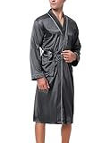 Bresdk Morgenmantel Herren Satin Kimono Robe Lang Leichter Bademantel für Männer