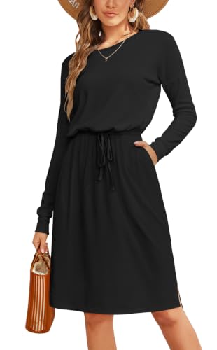 Image of Simier Fariry Womens Fall Winte Long Sleeve Knee Length Casual Dress with Pockets