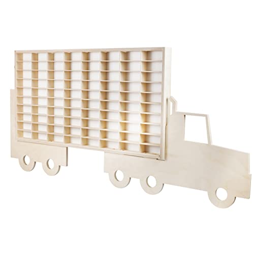 DECOCRAFT Display Cabinet Compatible with Hot Wheels Lorry Design – Toy Storage Shelves with 80 Slots – Heavy Duty Wooden Cube Storage Box – Modern Design
