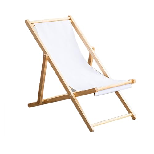 リクライニングチェア アウトドアチェア 折り畳み椅子 省スペース ベーシック ガーデンチェアー シェーズロングソファ 布製 枕付き 肘掛けき camping chair ラウンジチェア キャンプ 椅子 喫茶店 ビーチベッド おしゃれ (木製 - ホワイト)