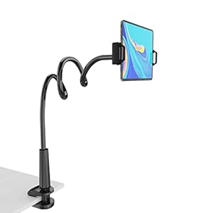 Tablet Stand Holder, Mount Holder Clip with Grip Flexible Long Arm Gooseneck Compatible with ipad iPhone/Nintendo Switch/Samsung Galaxy Tabs/Amazon Kindle Fire HD – Black