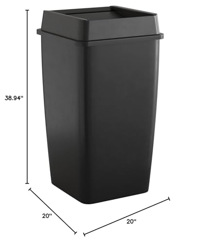 Image of 50 Gallon Black Square Commercial Trash Can with Lid