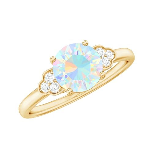 Certified Natural Opal 6 mm Round Engagement Ring, AAA Quality, Opal Diamond Solitaire Ring - Ready to Gift