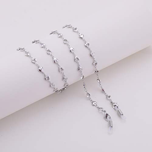 Likgreat Heart Glasses Chain Eyeglass Chain For Women Heart Beads Glasses Chains Sunglasses Strap Reading Glasses Holder（Silver） #TOP1