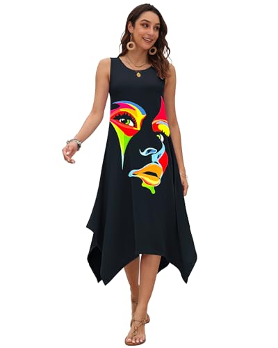 Image of AUSELILY Women's Summer Dresses Casual Sleeveless Midi Tank Beach Dress | Women's Asymmetrical Hem Sundress with Side Pockets, Great for Beach, Vacation & Daily Wear