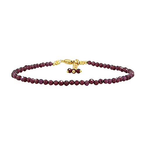 Natural Red Garnet Beaded Bracelet January Birthstone Crystal Jewelry Hypoallergenic 8 Inch Gold Plated Lightweight Trendy Western Jewerly For Women