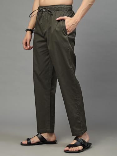Image of Majestic Man Comfort Fit Solid Cotton Casual Lounge Pyjama with Elastic Waist, Drawstring & Zip Closure