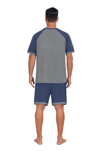 Mens Pajamas Set Lightweight Nightwear Summer Pjs Sleepwear Soft Short Sleeve Loungewear Printing With Pocket4