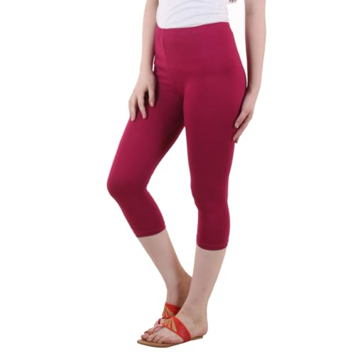 Image of DIAZ Women Cotton Stretchable Capri | Slim /Regular Fit | Breathable Yoga, Gym & Lounge Wear | Mid-Waist Stretchable 3 /4 Length Leggings with Wide Waistband - Pack of 1