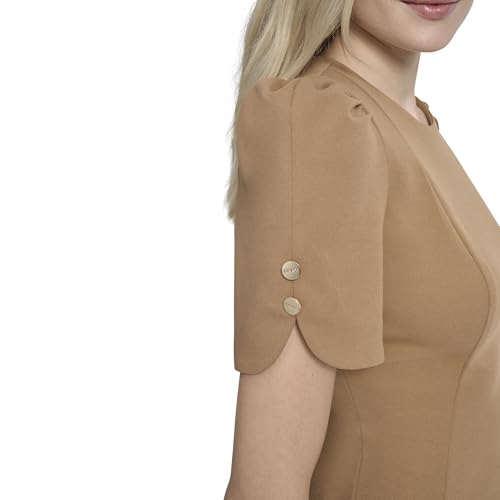 Image of DKNY Women's Short Tulip Sleeve Sheath Dress with Button Detail