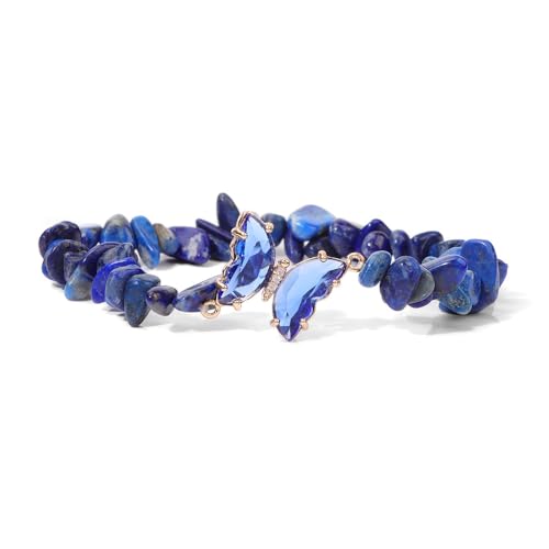 Image of COLORFUL BLING 2Pcs Natural Irregular Chip Stones Butterfly Bracelet Set Gemstone Healing Chakra Crystal Bracelet Reiki Yoga Bead Stretch Bracelet Jewelry Mediation Gifts