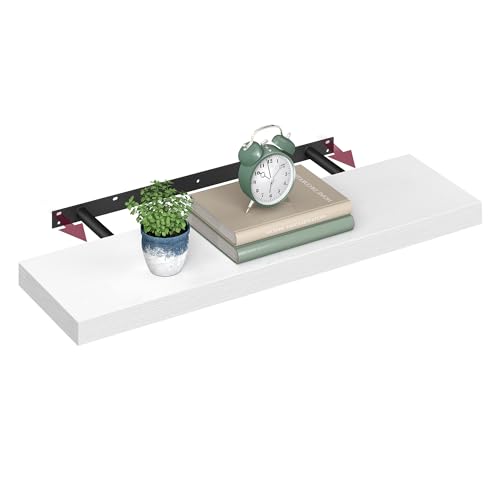 VASAGLE Wandregal, Schweberegal, Regalbrett, 20 x 80 x 3,8 cm, Wandboard für Bilderrahmen, Deko, Regal für Wohnzimmer, Arbeitszimmer, Küche, schneeweiß LWS028WE01