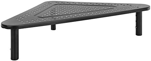 Corner Monitor Stand | Adjustable Height Corner Desk Shelf | Triangle Screen Riser, Ergonomic Space Saving Design, Ventilated. (Metal, Black)