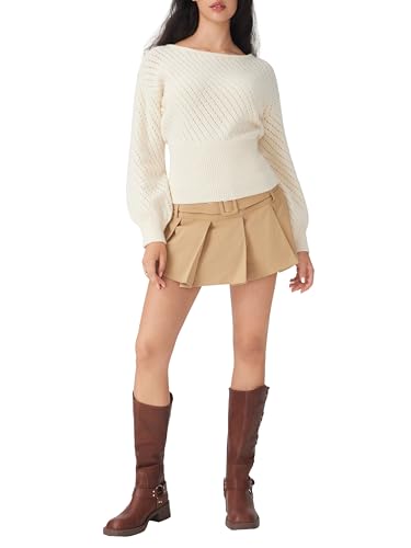 CIDER Women's Sweater Boat Neck Knit Sweater Balloon Sleeve for Women Knit Tops 2025 Fall2