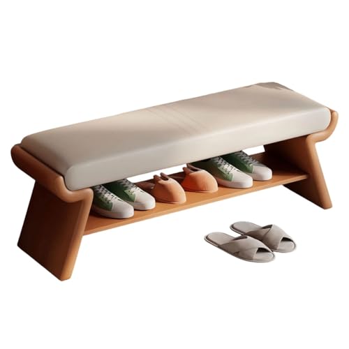 Banco de Almacenamiento de Madera Maciza de 2 Niveles con cojín, Banco de Entrada Multifuncional Estable for Entrada, Pasillo, Sala de Estar, Dormitorio, vestidor(Orange1,100cm/39.37in)