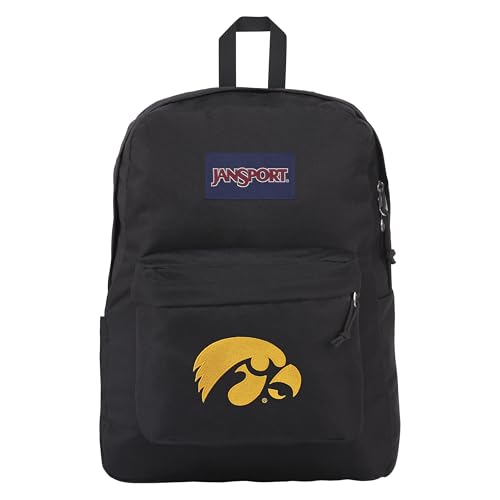 Image of JanSport NCAA Officially Licensed Backpack, Iowa Hawkeyes, Superbreak Plus with Padded 15'' Laptop Sleeve, Spacious Computer Bag for Men & Women, Durable Daypack with Bottle Pocket, Black