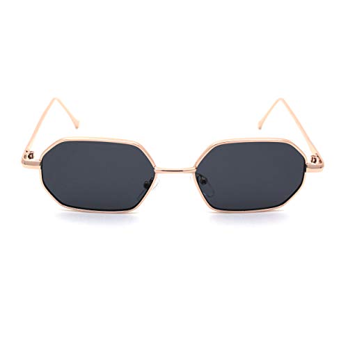 Image of Hexagon Metal Rim Pimp Style Retro Vintage Style Narrow Sunglasses Gold Black