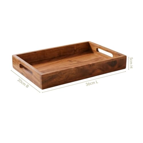 Image of Nestasia Wooden Serving Tray with Handles (36x20cm) - Acacia Wood Rectangular Brown Tray for Dining & Coffee Table | Platter for Serving Tea, Cakes, Snacks, Breakfast & Home Decor (Warm Honey-Brown)