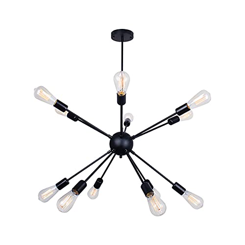 Lustre plafonnier noir 12 lumières intensité ajustable pour table à manger