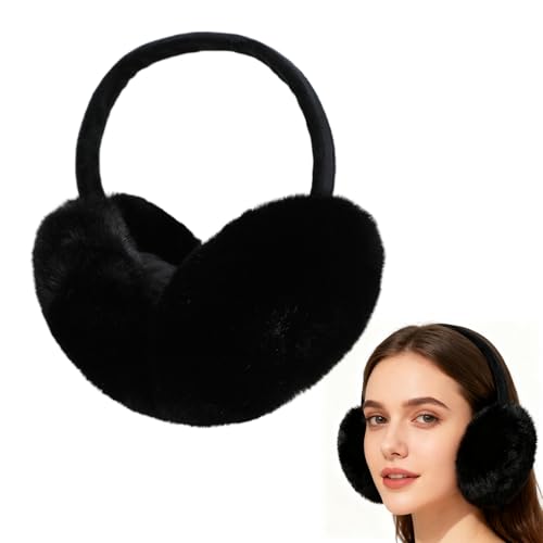 LUJIEBANG Ear Muffs for Winter Women Foldable Ear Warmers Ear Muffs Black Fluffy Earmuffs Winter Accessories for Women (Black)