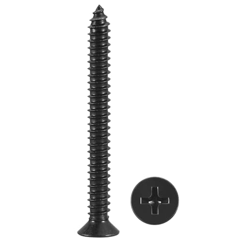 METALLIXITY Countersunk Phillips Wood Screw (#14x2-3/8) 50Pcs, 304 Stainless Steel Coarse Thread Phillips Drive Flat Head Wood Screws - for Furniture Installation Repair, Black