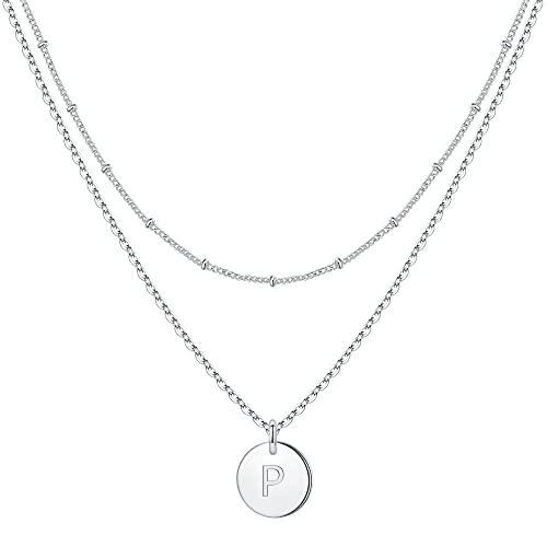 IEFWELL Layered Initial Necklaces for Women, 14K Initial Filled Initial Necklaces for Girls Initial Coin Necklaces for Women Teens Girls Necklaces for Women Jewelry（P）