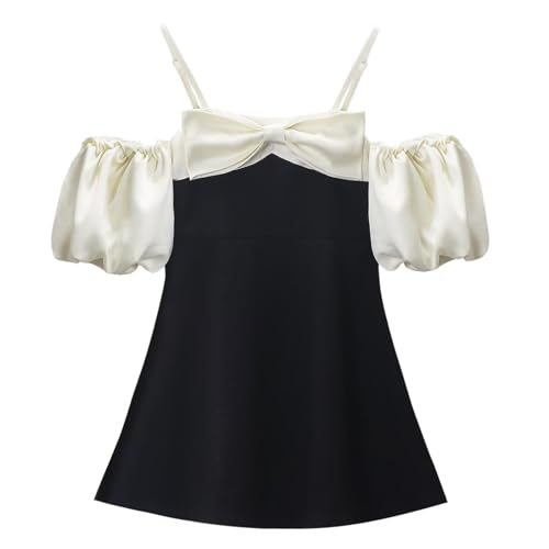 WELAKEN Puffy Sleeve Bowknot Dress for Girls Toddler & Kids II Little Girl's Spaghetti Strap Party Dresses