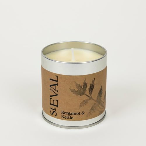 St. Eval Bergamot & Nettle Scented Tin Candle - Wax - Refreshing Fragrance - an Uplifting, Herbal Aroma with Bergamot Accord and Nettle Leaves - Made in Cornwall