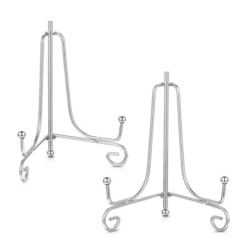 Alrhso 2PCS Plate Holders Easel Small Display Stand 10cm Silver Iron Tabletop Picture Stand for Display Photo Frames Decorative Plates Card for Home and Office Decor