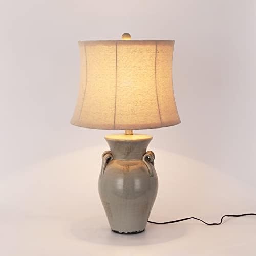 Lampe House Cermet 26" Italian Style Antique Blue Jar Small Table Lamp Glazed Ceramic/Metal Body Linen Shade Hand Painted Lamp for Bedroom