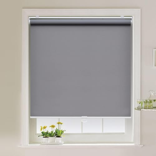 Image of AOSKY Blackout Cordless Roller Shades for Windows, 34.5 inch W x 72 inch H, Grey