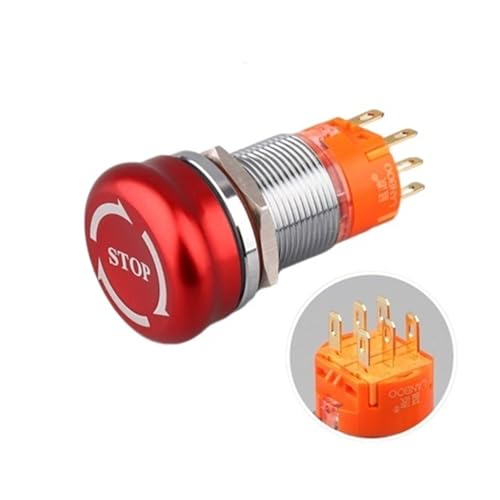 Bouton arrêt d'urgence 19mm 110V étanche IP67 avec LED de verrouillage pour armoire électrique