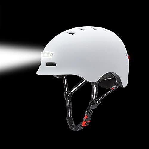 Casco da Bici Universale, Casco da Bici con Illuminazione di Avvertimento con Luce Integrata, Casco da Equitazione, Bicicletta, Auto Elettrica, Scooter, Caschi da Equitazione., White, S 48 53cm