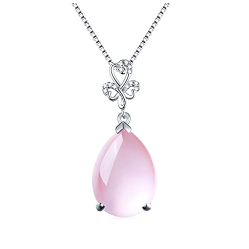 Collier en cristal rose naturel et argent sterling pour femme et fille