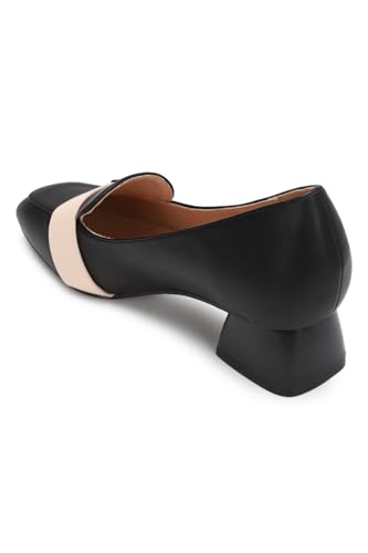 Image of Allen Solly Women Black & Peach-Coloured Solid Block Pumps
