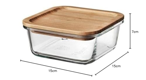 Image of IKEA 365+: Storage Container with Lid, 5.9 x 5.9 x 2.8 inches (15 x 15 x 7 cm), Glass /Bamboo (692.691.14)