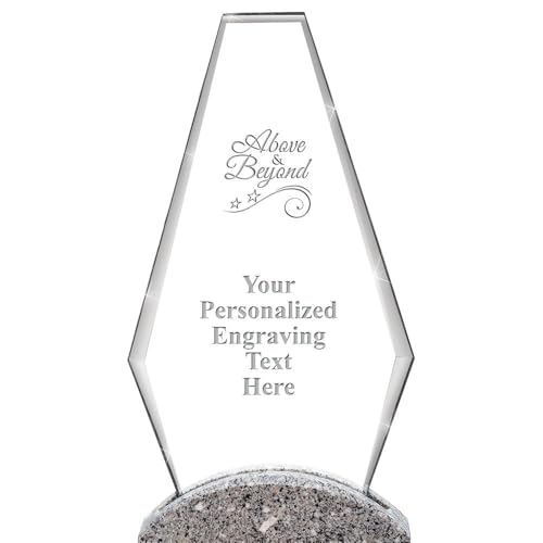 Crown Awards 12" Above and Beyond Custom Engraved Paleo Marble Base Crystal Trophy Corporate Award with Personalized Engraving