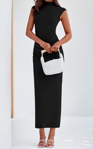 PRETTYGARDEN Women's Summer Maxi Dress Ruched Bodycon Sleeveless Formal Wedding Guest Elegant Cocktail Party Slit Dresses4