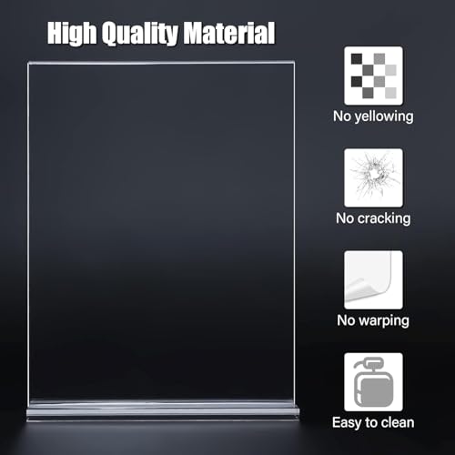 Deefongo Tischaufsteller A4, 8 Stück Preisschilder Aufsteller Tischständer Doppelseitiger Vertikaler Acryl T-Ständer für Fotorahmen, Heim, Büro, Speisekarte, Messe