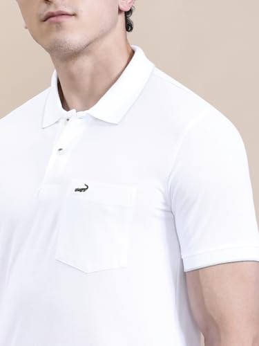 Image of CROCODILE Men Solid Polo T-Shirt | 100% Cotton | Short Sleeve | Slim Fit | Button Placket White