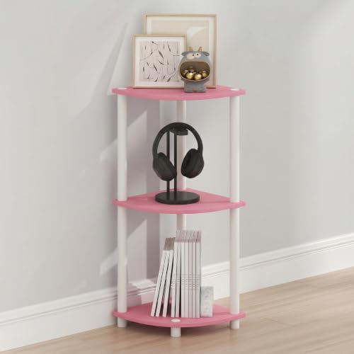 Image of Furinno Turn-N-Tube Toolless Assembly 3-Tier Storage Shelves, Pink | Pink Corner Shelf, Open Storage Book Shelf, for Organization and Storage, Living Room, Home Office, Bedroom