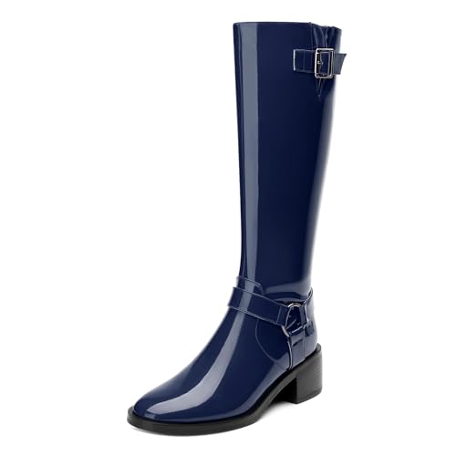 Women's Knee High Boots, Low Heels Side Zipper Boots, Solid Fashion Knee High Round Toe Boot for Women